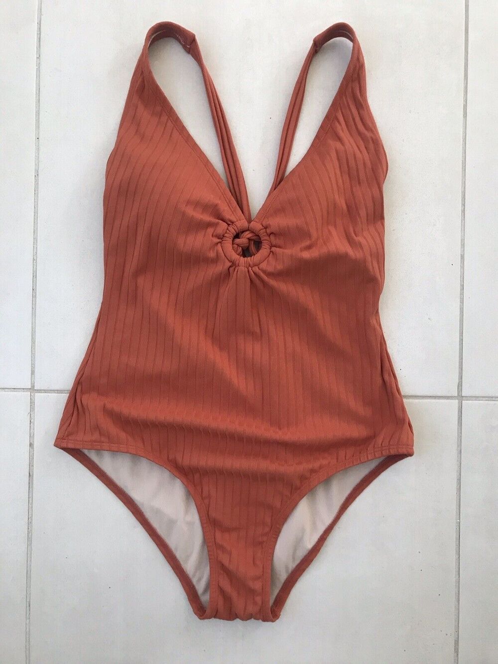 Kona Sol One Piece Swimsuit Padded Ribbed Knit Swimwear
